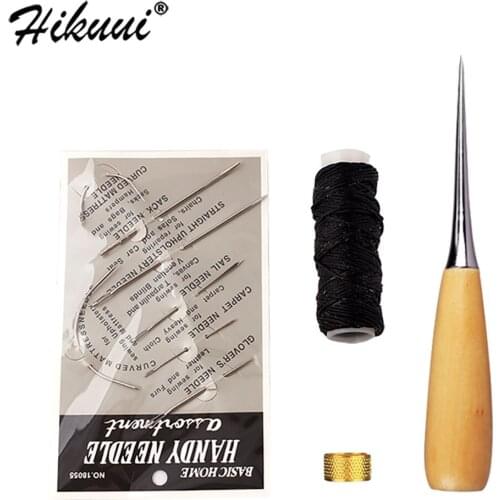 Leather Sewing Kit with Waxed Thread Leather Needle Sewing Awl Thimble Leather Working Tools Set for Shoemaker Leather Repair