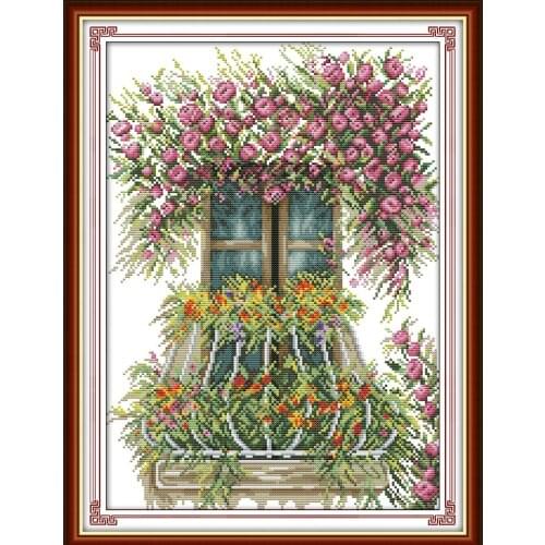 Window sill flower cross stitch kit aida 14ct 11ct count print canvas cross stitches needlework embroidery DIY handmade