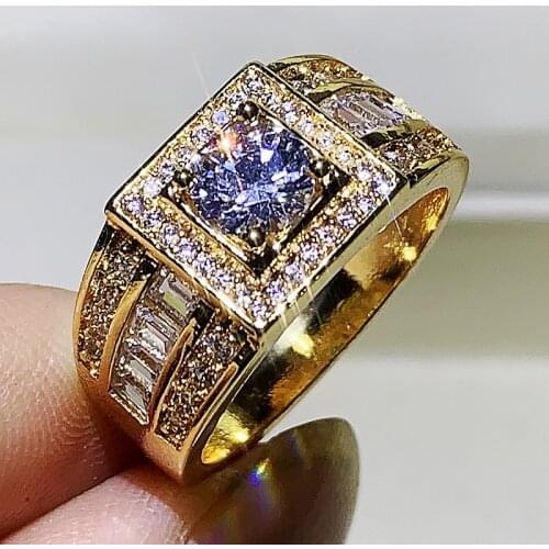 US Size 8-13 Hot Sale Sparkling Luxury Jewelry 925 Silver&Gold Fill Round Cut White 5A Zircon Promise Party Wedding Men Ring Set