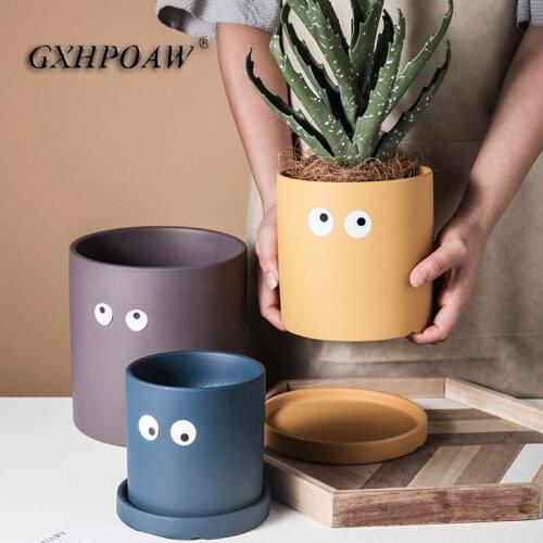 2021 New Mini Ceramics Eye Stickers Flowerpot Home Garden Decoration Ornaments Fine Modern Simplicity Succulents Potted Plants