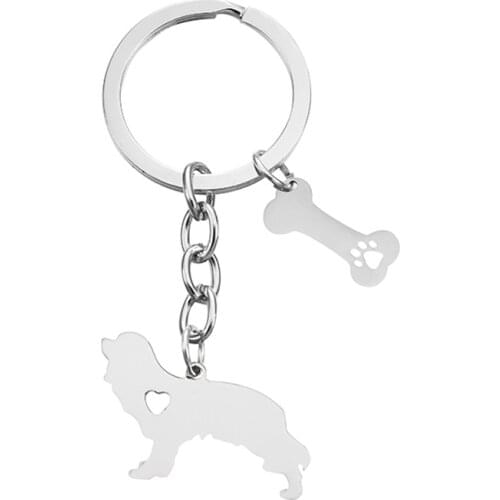 New Cavalier King Charles Spaniel Keychains Trendy Stainless Steel Cavalier King Charles Key Chains Dog Bones Keyrings Jewellery