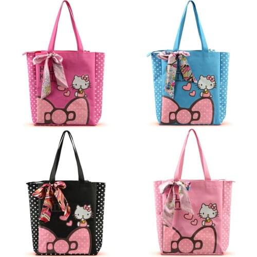 New 35Cm Hellokittys Color Ribbon Bow Kawaii Cartoon Fashion Anime Plush Canvas Travel Bag for Girls Birthday Toys Gifts