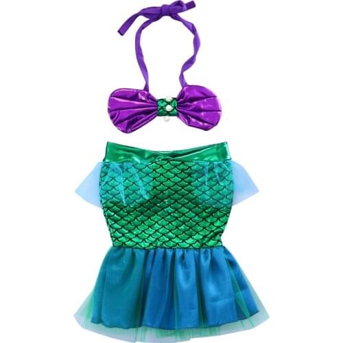 Kids Baby Girls Mermaid Swimsuit Swimming Costume Halter Bowknot Tops Trumpet Skirts Swimwear Two-Piece Bathing Suit Bikini Set