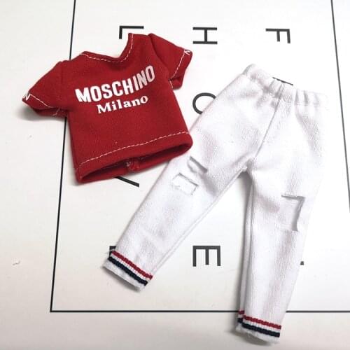 2pcs/set Blyth Clothes Printing T-shirt/Hole Pant for ob24,licca,pullip,blyth,barbies Clothing for 1/6 Doll Accessories