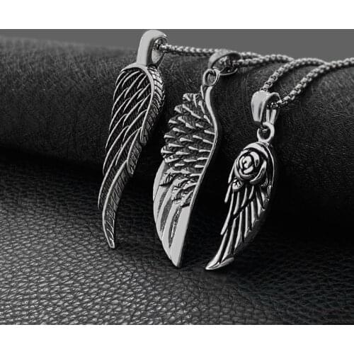 Titanium Steel Retro Feather Wing Pendant Hip Hop Punk Necklace Men and Women All-match Jewelry