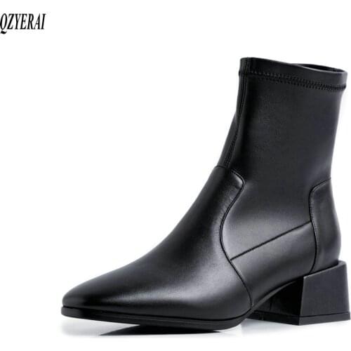 QZYERAI New style Short boots Genuine leather Womens boots European style cowhide Female boots Autumn and winter shoes