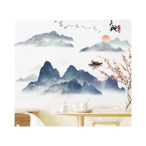 Chinese Ink Landscape Self-adhesive Wallpaper Bedroom Stickers Office Study Wall Decoration Wall Painting Living Room Mural