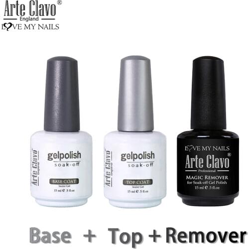 ArteClavo 15ml Top Gel Coat Base Coat Primer Foundation Magic Remover Gel Nail Polish Lacquer Nail Art Manicure Varnish Soak Off