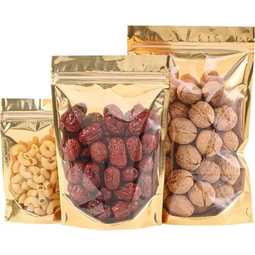 Snack Organizer Pouch,100 X Half Transparent Stand Up Gold Aluminium Foil Ziplock Bags,Pencil Packaging,Chocolate Bean Storage