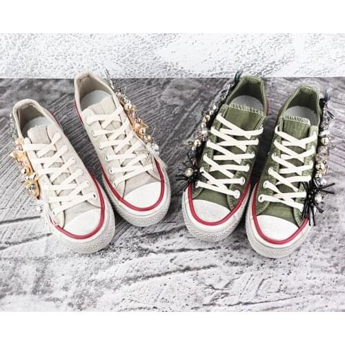 Heavy industry womens canvas shoes, crystal diamonds, old retro shoes, casual sports shoes, single shoes