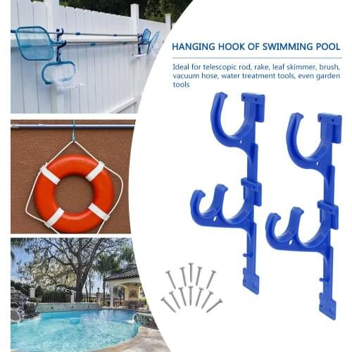 Swimming Pool Pole Hanger Leaf Rakes Vacuum Hose With Screw Multi Purpose Hooks Tools Blue Skimmers Outdoor Plastic Holder