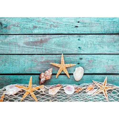 Blue Wooden Plank Starfish Shell Vinyl Photo Backdrops Photographic Backgrounds Photocall Photo Studio for Children Baby Newborn