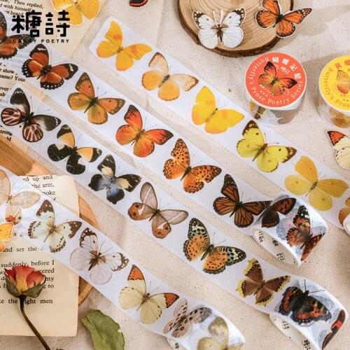 Vintage Colorful Butterfly Washi Tape Stickers Decorative Junk Journal DIY Craft Diary Album Scrapbooking Material Supplies