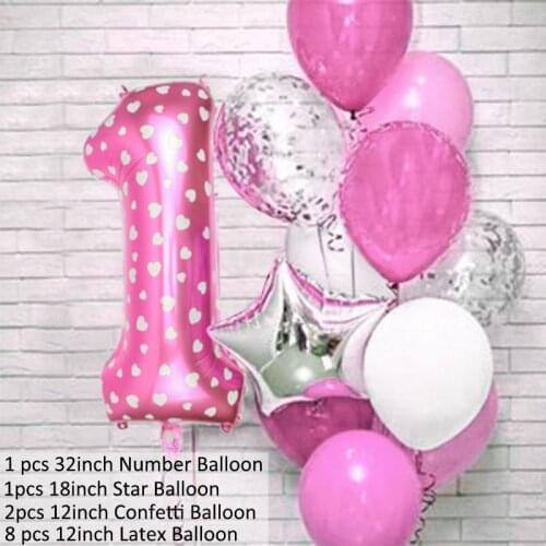 12pcs Number Foil Balloons Birthday Party Decoration Kids Baby Girl Princess 1 2 3 4 5 6 7 8 9 Years Old 1st Birthday Latex Ball