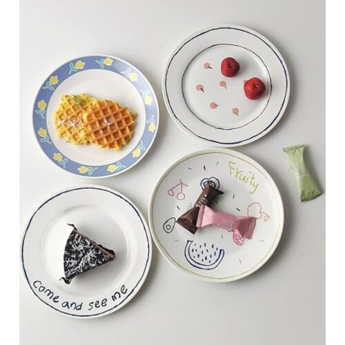 8 Inch Japanese Round Plates Kitchen Cake Desserts Plate Korean Underglaze Ceramic Square Dish Tableware Cake Snack Tray