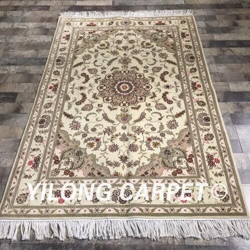 Yilong 4'x6' green tradition wool silk rug thin soft exquisite wool silk oriental turkish carpet (WY2117S4x6)