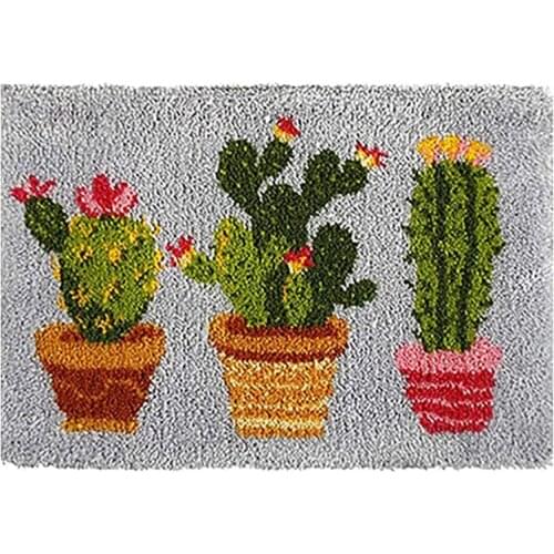 Diy Latch Hook Kits Rug Plush Cushion Christmas Cactus Decor Needle For Carpet Embroidery Pattern Latch Room Kitchen Hook Floor