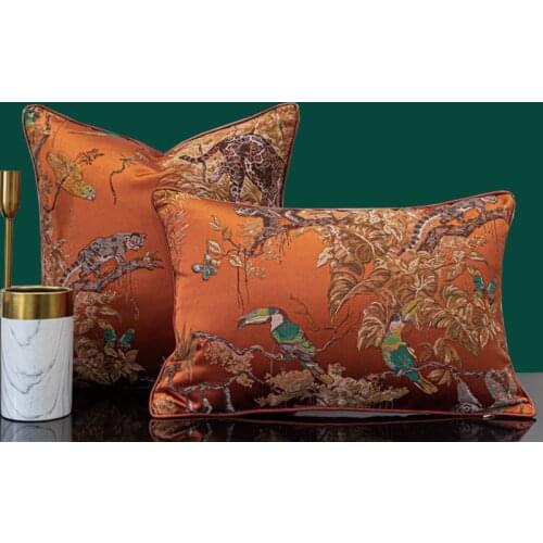 Jacquard Jungle Leopard Pillow Case Cushion Cover Cojines Decorativos Para Sofa Festival Orange Throw Pillows Cushions Coussin