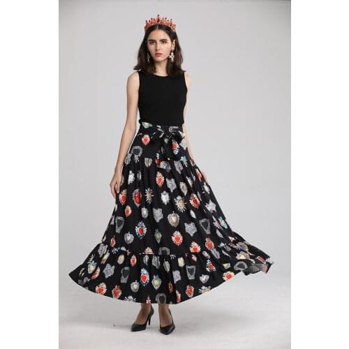 New 2021 spring elegant high waist Chic women print Belt Skirts D790