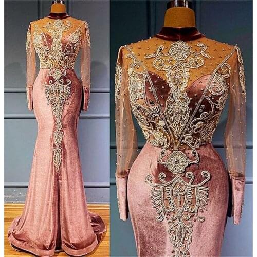 2021 Plus Size Mermaid Prom Dresses For Arabic Women Sheer Long Sleeves Lace Appliques Formal Evening Occasion Gown Robe De Soir