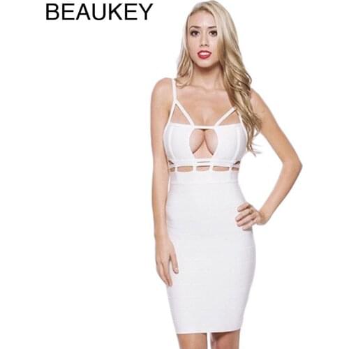 Spaghetti Strap Cut Out Knitted 2016 Sexy Women Hollow Out Bodycon Rayon Bandage Dress White Black