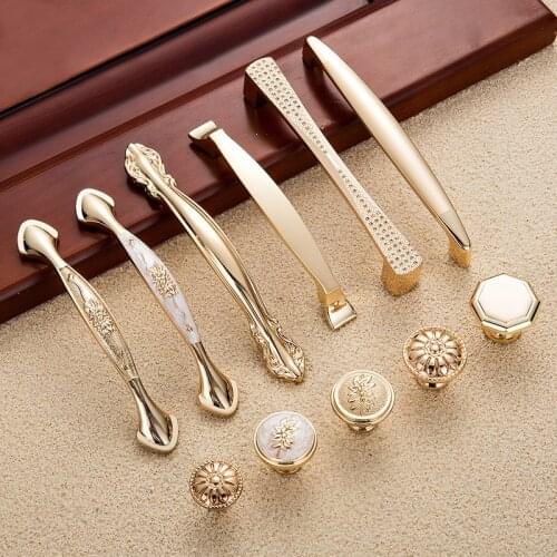 Gold Door Handles Wardrobe Drawer Pulls Kitchen Cabinet Knobs and Fittings for Furniture Hardware Accessories
