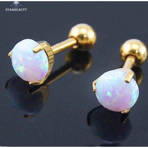 1Pc 1.2*6mm Opal Ear Cartilage Piercing Surgical Steel Barbell With Opal Stone Ear Helix Tragus Earrings Body Pircing Jewelry
