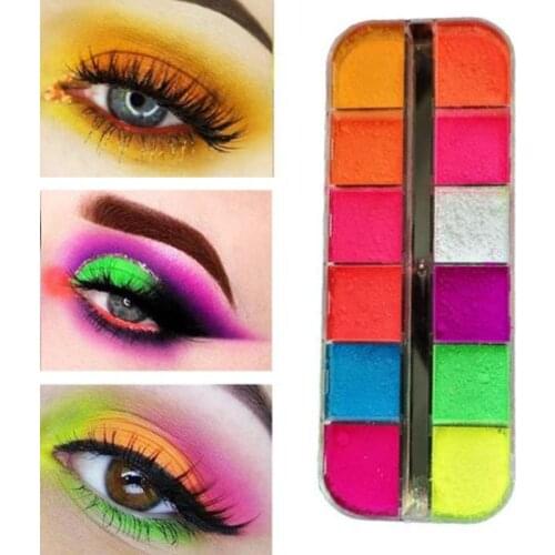 12 Colors /Set Neon Fluorescent Powder Chrome Pigment Nail Glitter Set Mix Color Glimmer Nail Art Polish Dust Eye Shadow Tool