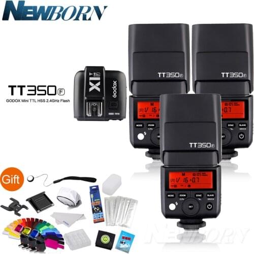 3XGodox FlashSpeedlite TTL TT350F High Speed 1/8000s GN36 2.4G wireless X System+Transmitter Trigger X1T-F Kit For Fuji Fujifilm