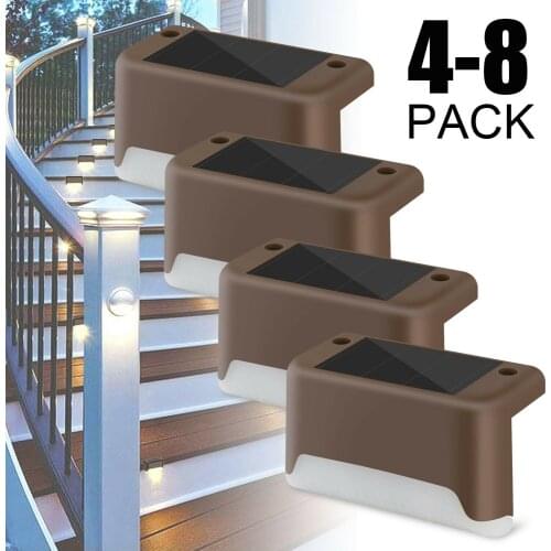 4Pcs Solar Deck Lights Stairs Fence Led Lamp Outdoor Pathway Patio IP65 Waterproof Warm White Bright Durable Outdoor Lighting