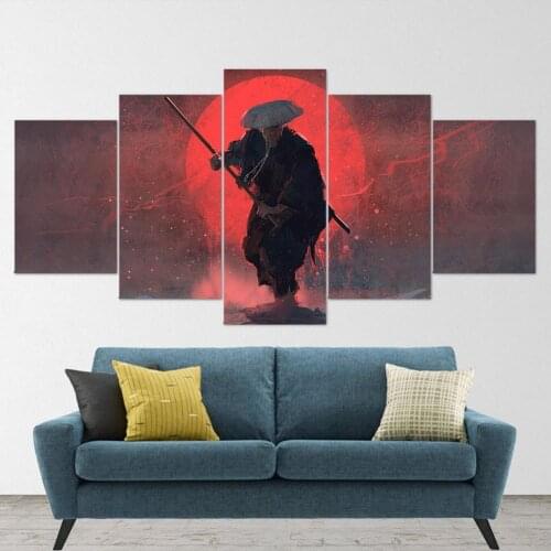 5 Piece Wall Art Canvas Anime Figure Picture Samurai Bloody Battle Poster Modern Home Decor Living Room Decoration Paintings