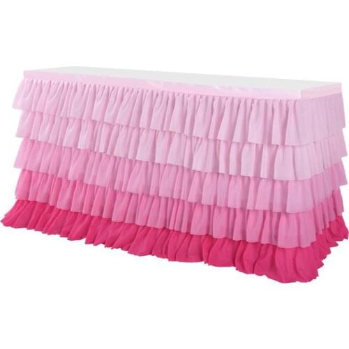 5 Layers Gradient Pink Chiffon Wave Table Skirt for Wedding Party Supplies