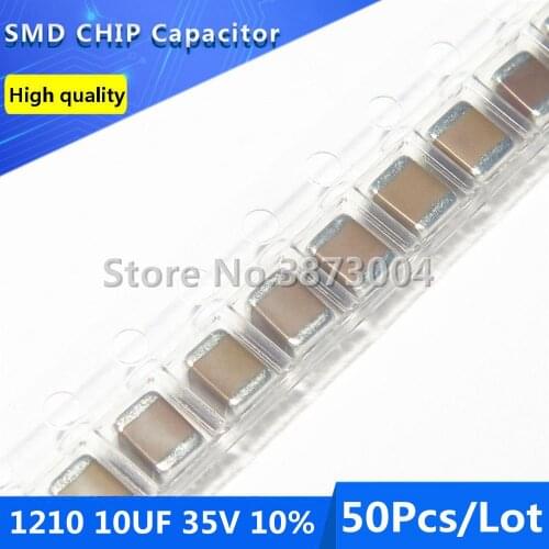 50pcs 1210 10UF 35V 10% Thick Film Chip Multilayer Ceramic Capacitor