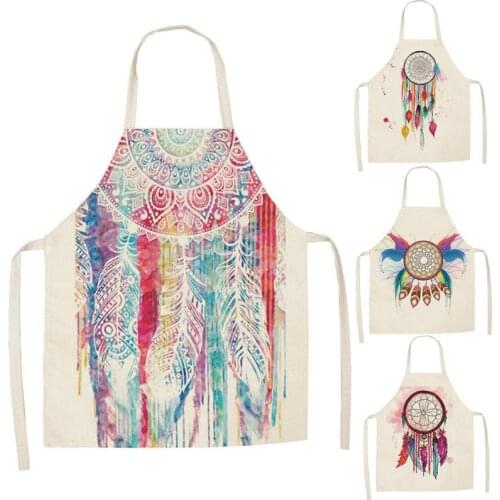 1 Pcs Kitchen Apron Dreamcatcher Printed Sleeveless Cotton Linen Aprons for Men Women Home Cleaning Tools WQ177