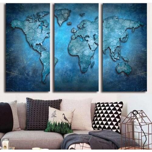 HD Printed 3 piece Blue world map Painting Canvas world map poster picture canvas Free shipping/ny-5715