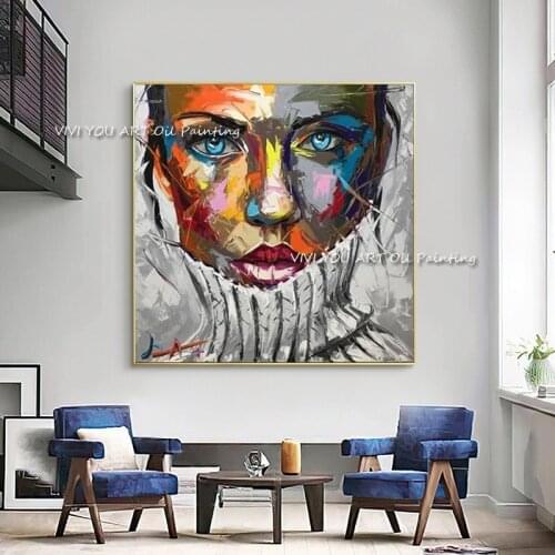Francoise Nielly Knife Oil Painting 100% Handmade On Canvas Home Decor Figure Wall Pictures Colorful Face Portrait Artworks