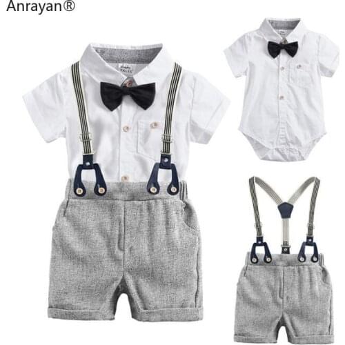 2020 New Clothing Set Summer Toddler Kids Baby Boys Clothes Suit Striped Tie Shirts+Overall 2PCS Outfits Children Costumes set