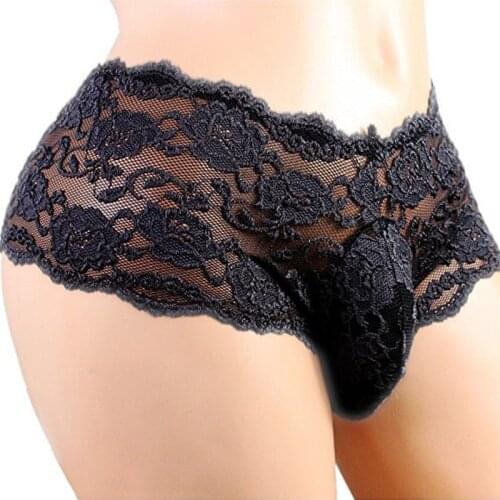 Lace Sissy Mens Underwear Sexy Panties Plus Size Sexy Lingerie Male Breathable Jockstrap Briefs G-String Thongs Porno Underpant