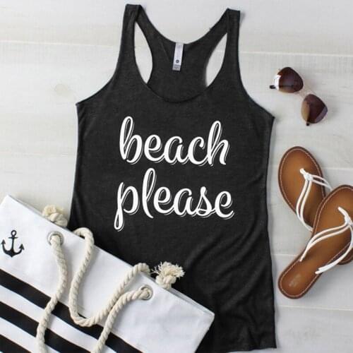 Beach Please Tank Tops Sexy Summer Sleeveless Vacay Beach Vest Tank Fashion Women Casual Letter Print Tumblr Black Workout Shirt