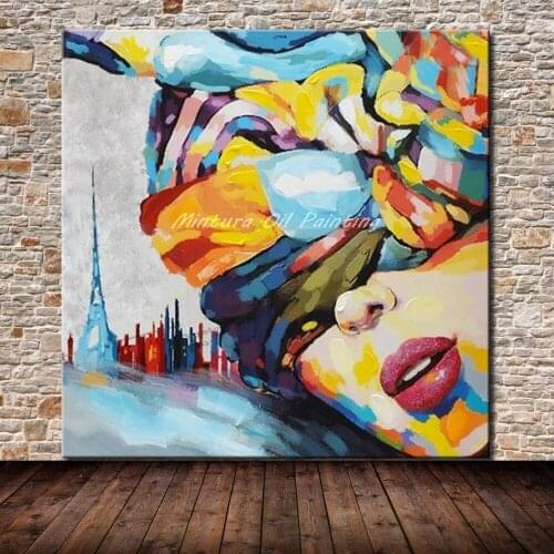 Mintura Hand Painted Modern Abstract Oil Painting On Canvas City Girl Pictures Wall Art For Living Room Home Decoratin No Framed