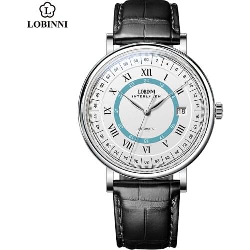 2021 LOBINNI Mens Automatic Mechanical Watch Simple Authentic Bauhaus Business Casual Mechanical Wristwatch Leather Strap