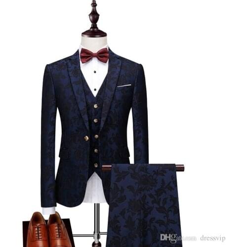 Mens Suits Print Brand Navy Blue Mens Floral Blazer Designs Mens Paisley Blazer Slim Fit Suit Jacket Men 3 Piece Wedding Tuxedos