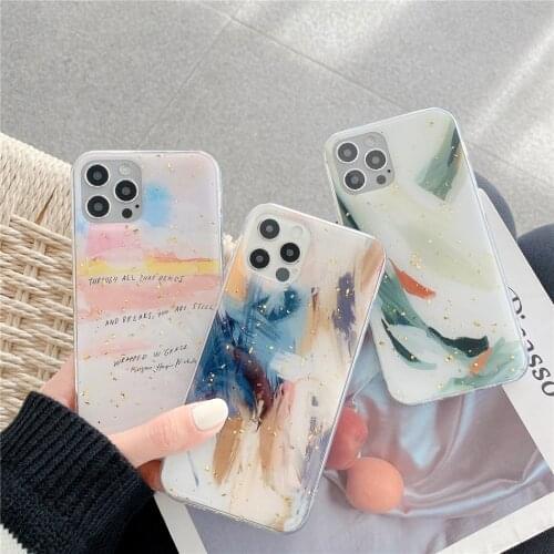 Gold Foil Glitter Dream Galaxy Marble Phone Case For iPhone 11 12 Mini Pro Xs Max X XR 7 8 Plus SE 2020 Soft Silicon Back Cover