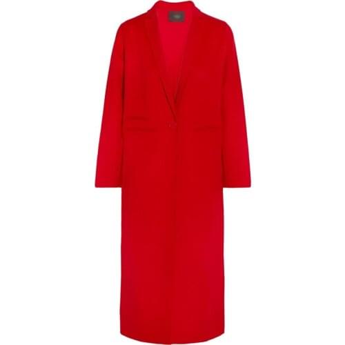 Autumn Winter Women Red Woolen ONE button Long cashmere Coat Classic Slim Overcoat