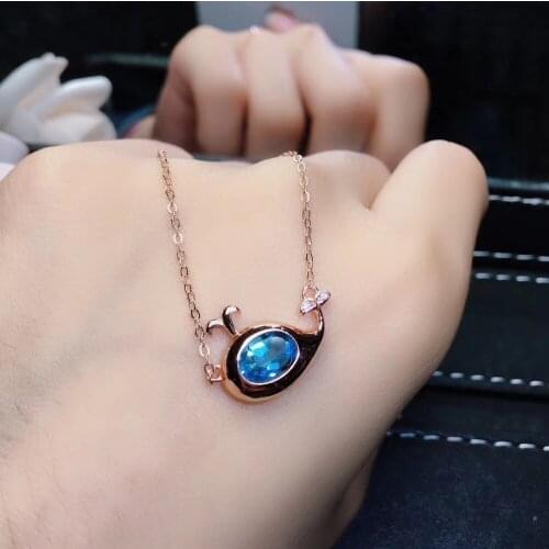 Fashion Lovely Bud fish Natural blue topaz Necklace natural gemstone Pendant Necklace S925 silver girl party gift fine Jewelry