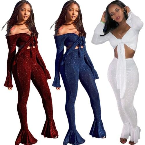 Sexy baby 001--Womens clothing new spot casual fashion silver silk elastic bow tie two-piece set