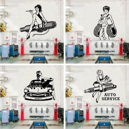 Sexy Girl in Auto Repair Shop Wall Stickers For Kids Room Sticker Hockey Decor Wallpaper Vinyl Wall Decal pegatina hockey