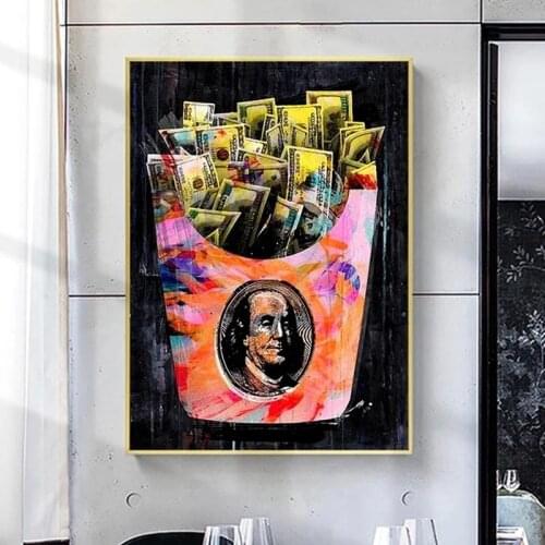 Pop Street Art Money Bag Motivation Canvas Painting Wall Art Inspirational Quote Posters Prints Wall Pictures for Living Room