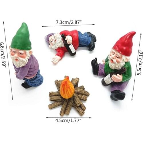 Q0KF 4pcs Gardening Gnome Statue Miniature Gnomes Figurines Ornaments Kit Fairy Garden Accessories Outdoor Decoration