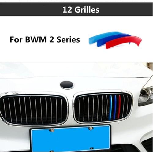 For BMW 2 Series Active Tourer 218i 220i 12 Grilles 2015-2017 3D styling M Front Grille Grills Trim Strips Cover sport Stickers